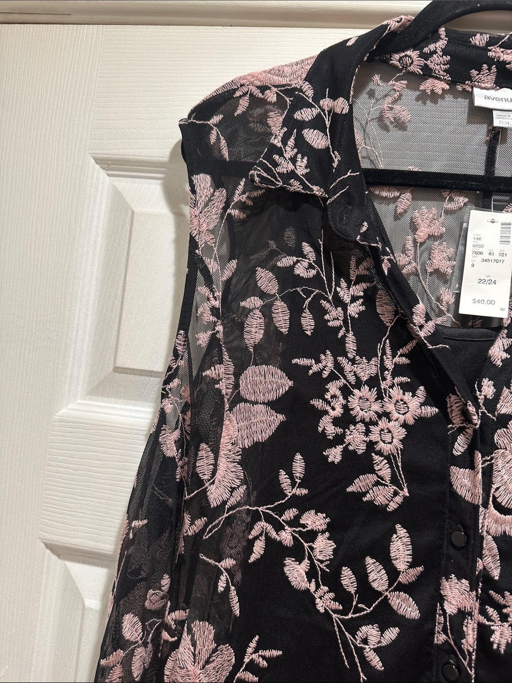 Avenue Black Sleeveless Blouse with Pink Floral Embroidery - Picture 3 of 15